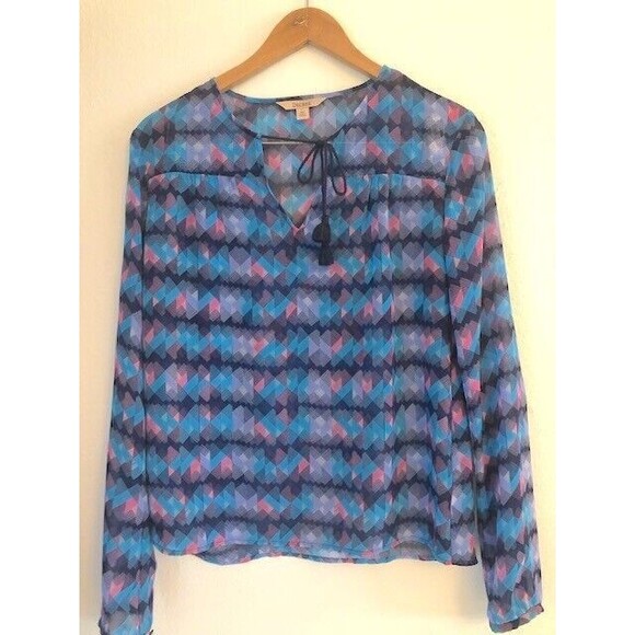 Decree Top Woman's XS Long Sleeve Tie Detail Striped - Picture 2 of 6